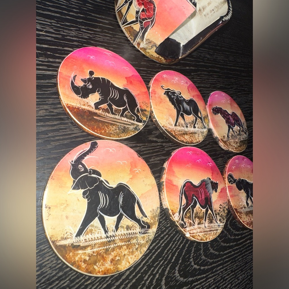 Handmade Handpainted African Coaster Set - Picture 5 of 11